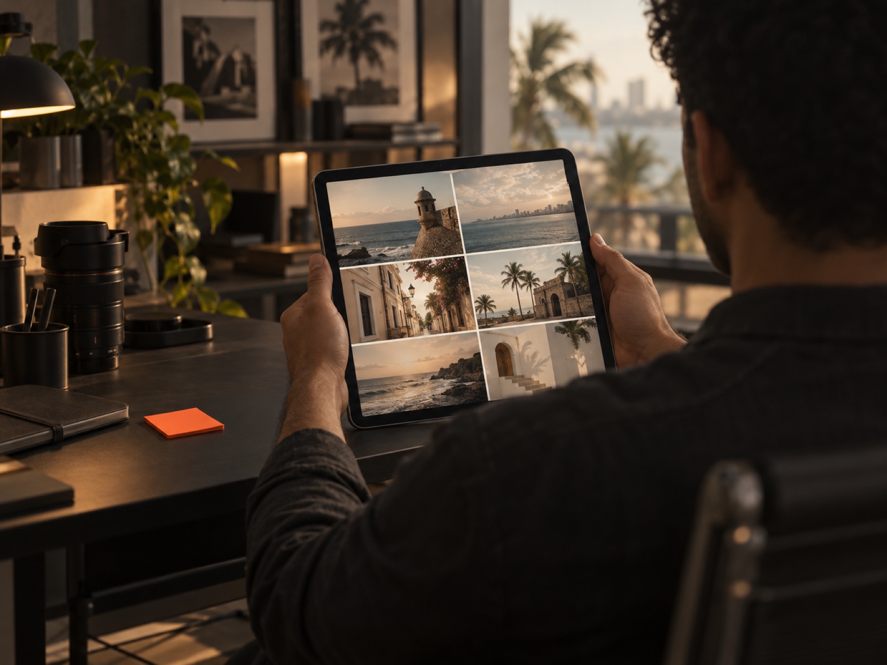 Persona revisando fotogramas generados con IA en una tableta